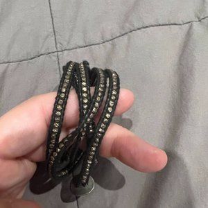 Chan Luu wrap bracelet black leather gold nuggets